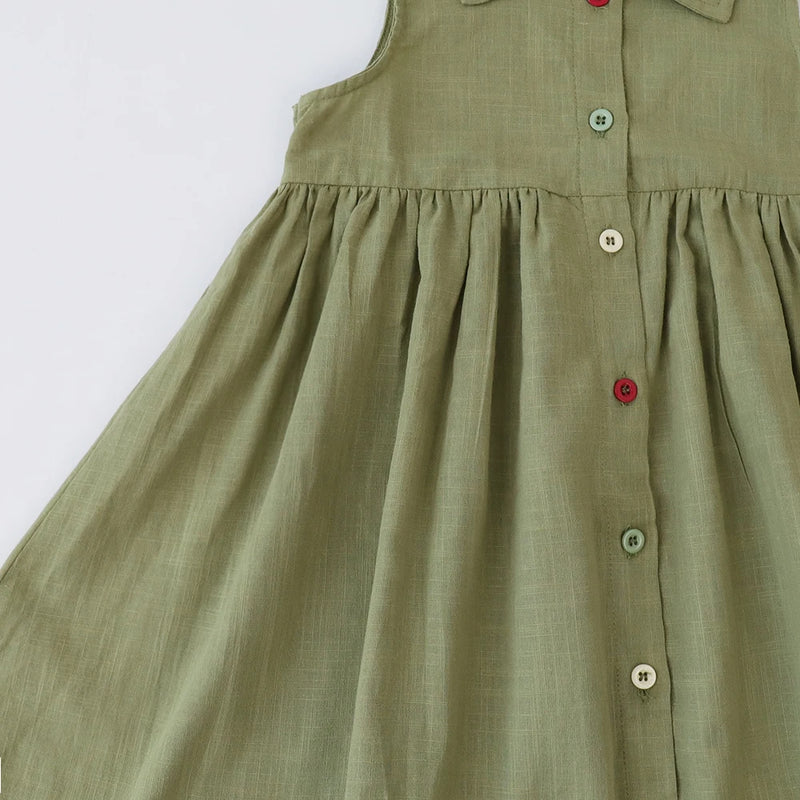 Urso Líder Novo Sólido Bebê Menina Vestido de Algodão Botão Crianças Vestidos de Verão Princesa Vestido de Festa Da Criança Meninas Vestido de Verão Roupas Infantis