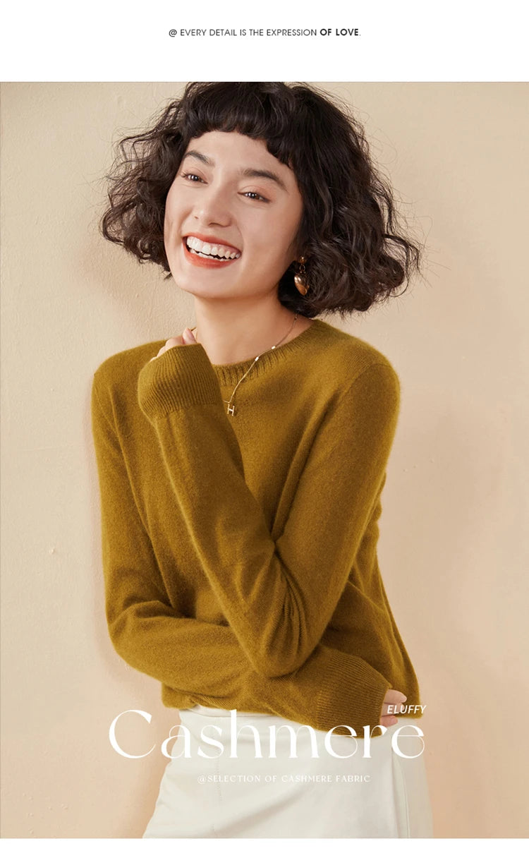 Pulôver feminino outono/inverno 100% puro suéter de caxemira casual suéter de malha gola redonda solto Tops básico versátil Blusa