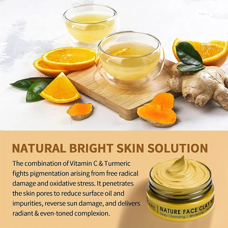 Máscara Facial de Argila com Cúrcuma e Vitamina C para Limpeza Profunda e Hidratação, Cuidados com a Pele, Máscara Facial para Remoção de Cravos e Limpeza de Poros