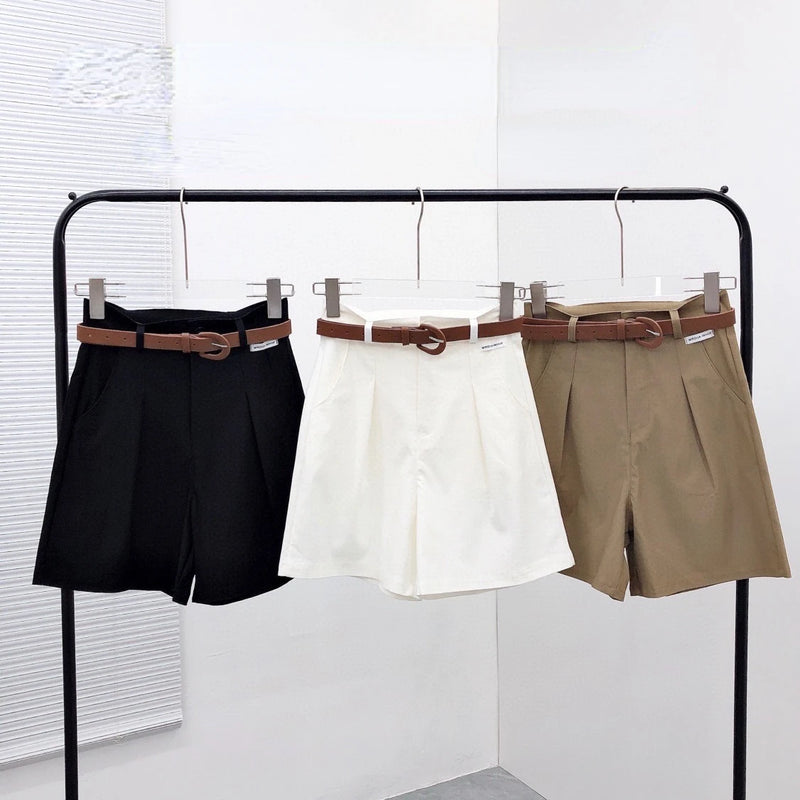 2024 Shorts de perna larga de verão para mulheres cintura alta casual algodão jeans calças curtas com cinto Shorts femininos coreanos da linha A da menina