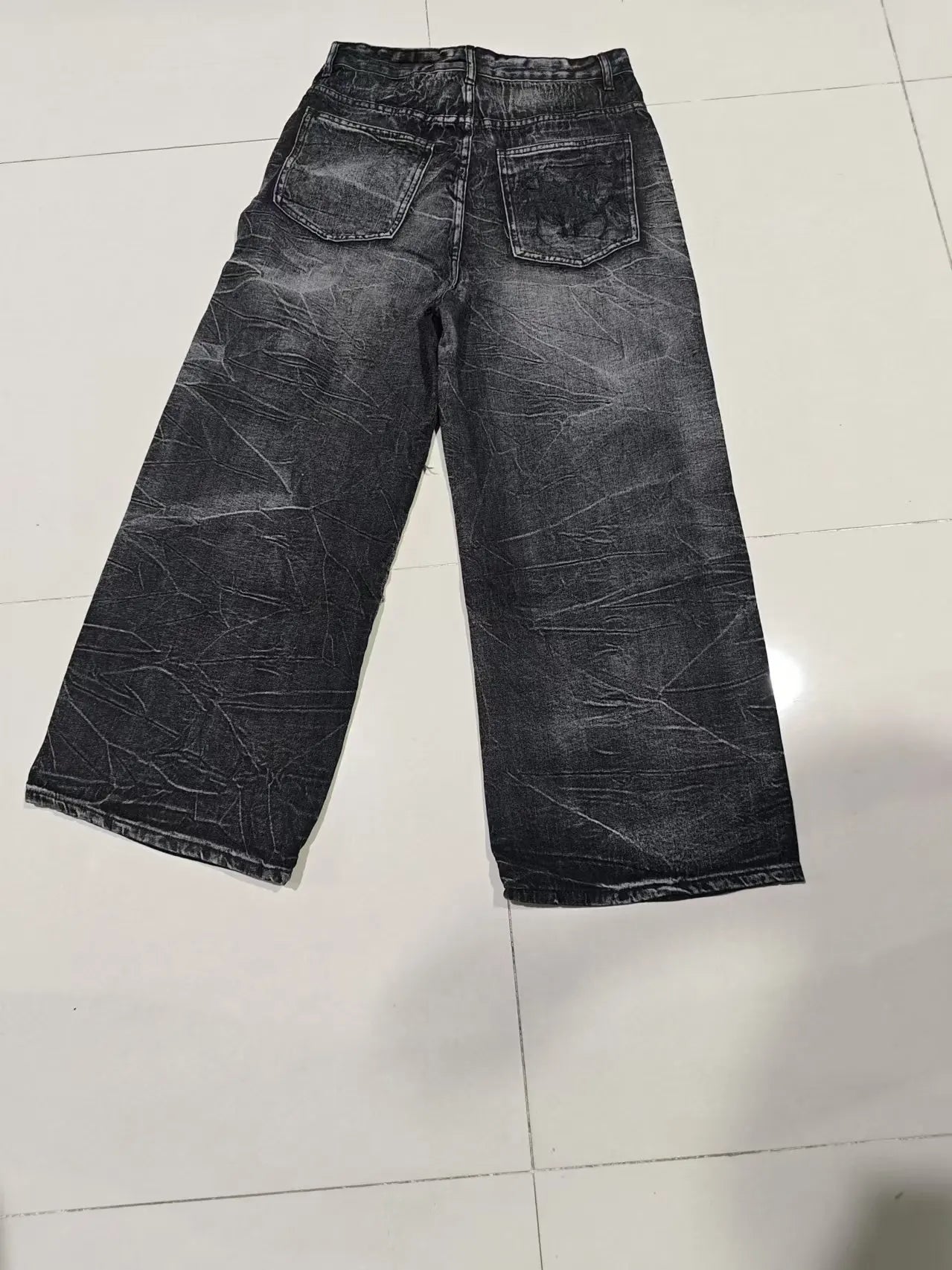 Gótico Retro Oversized Baggy Fit Unisex Mopping Pants Y2K Phantom Jeans High Street Spider Bordado Patch Hip Hop Streetwear