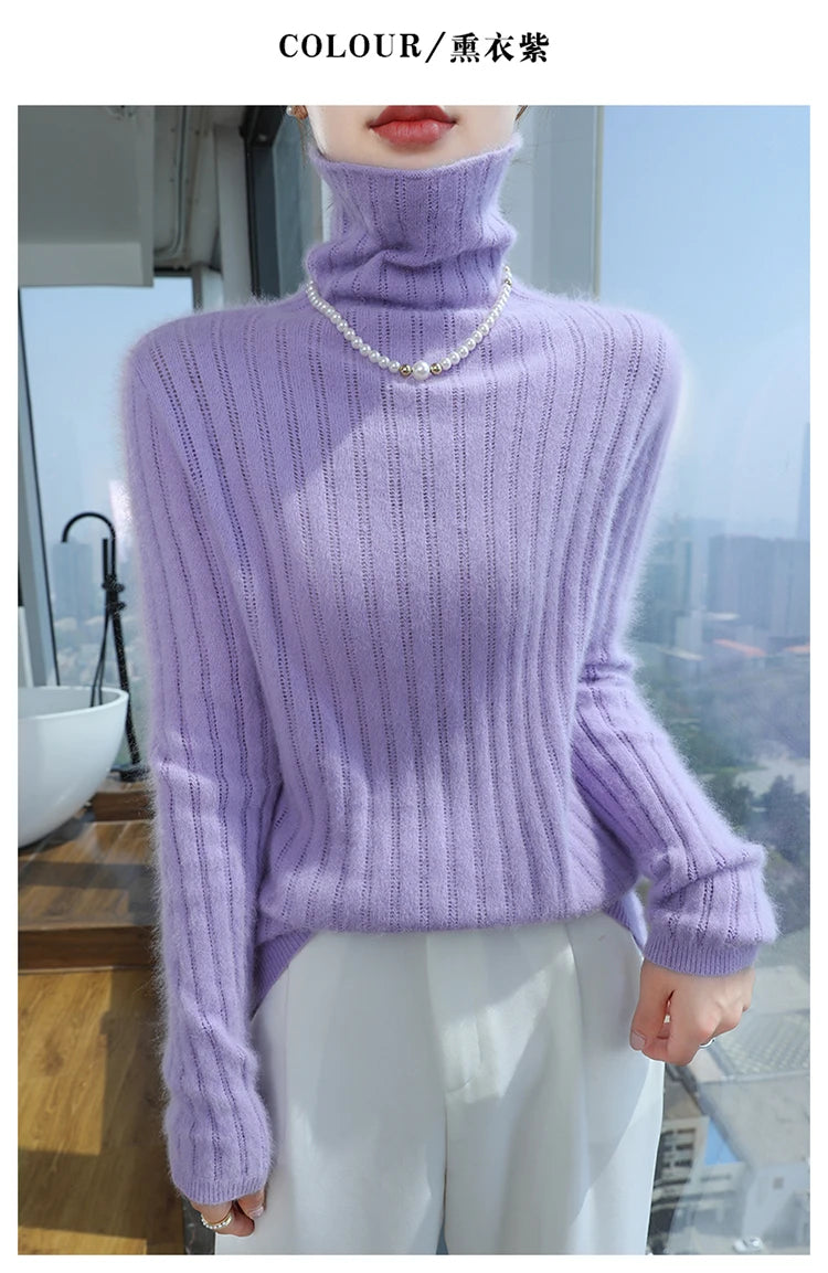 Pilha pescoço camisola mulheres 2025 outono einverno novo 100% puro vison cashmere camisola moda feminina malha pulôver de manga comprida