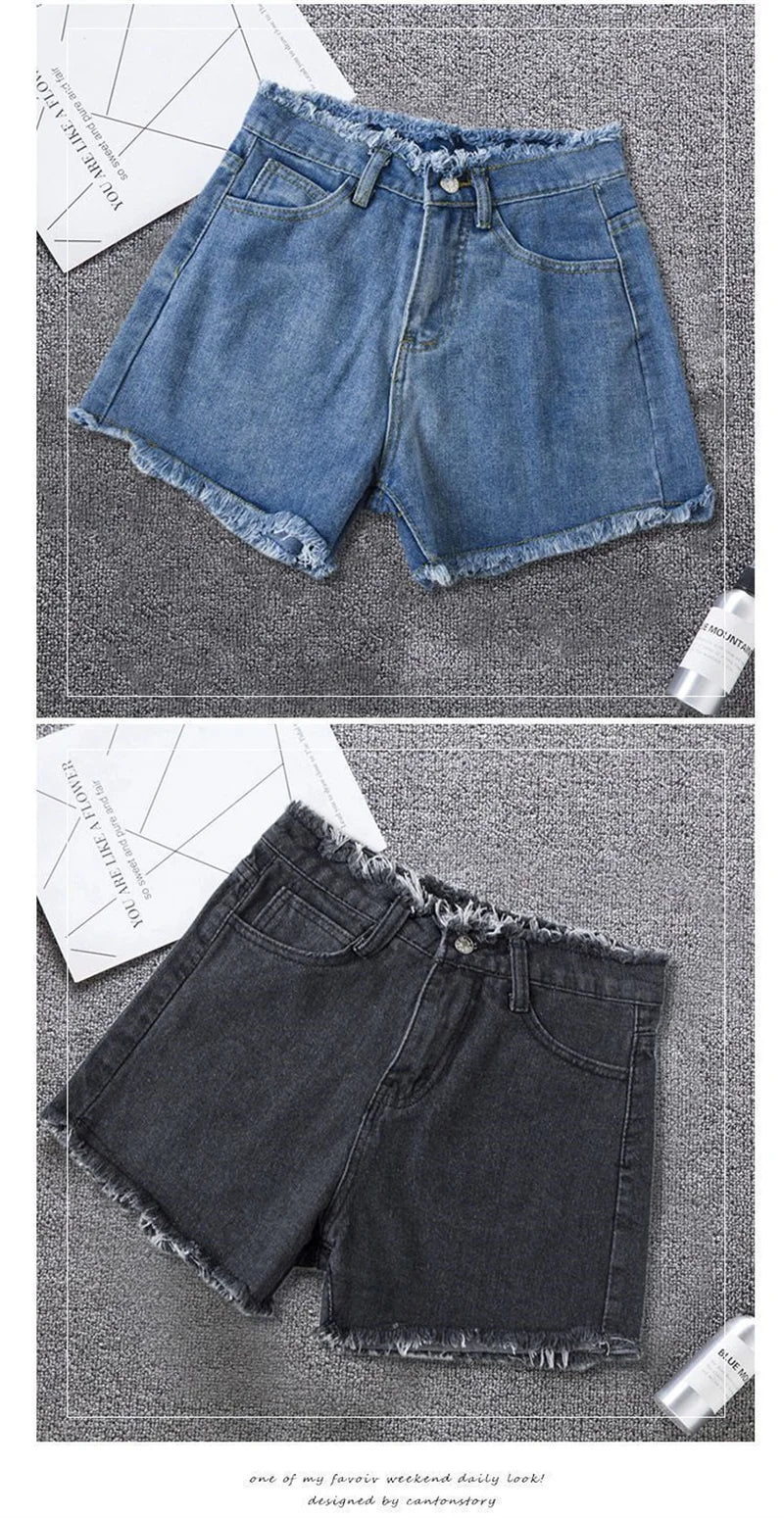 2023 Verão Mulher High Haist Jeans Shorts Moda Ásperas Denim Calças Curtas Colegial Calças Casuais Azul Preto Branco Jeans