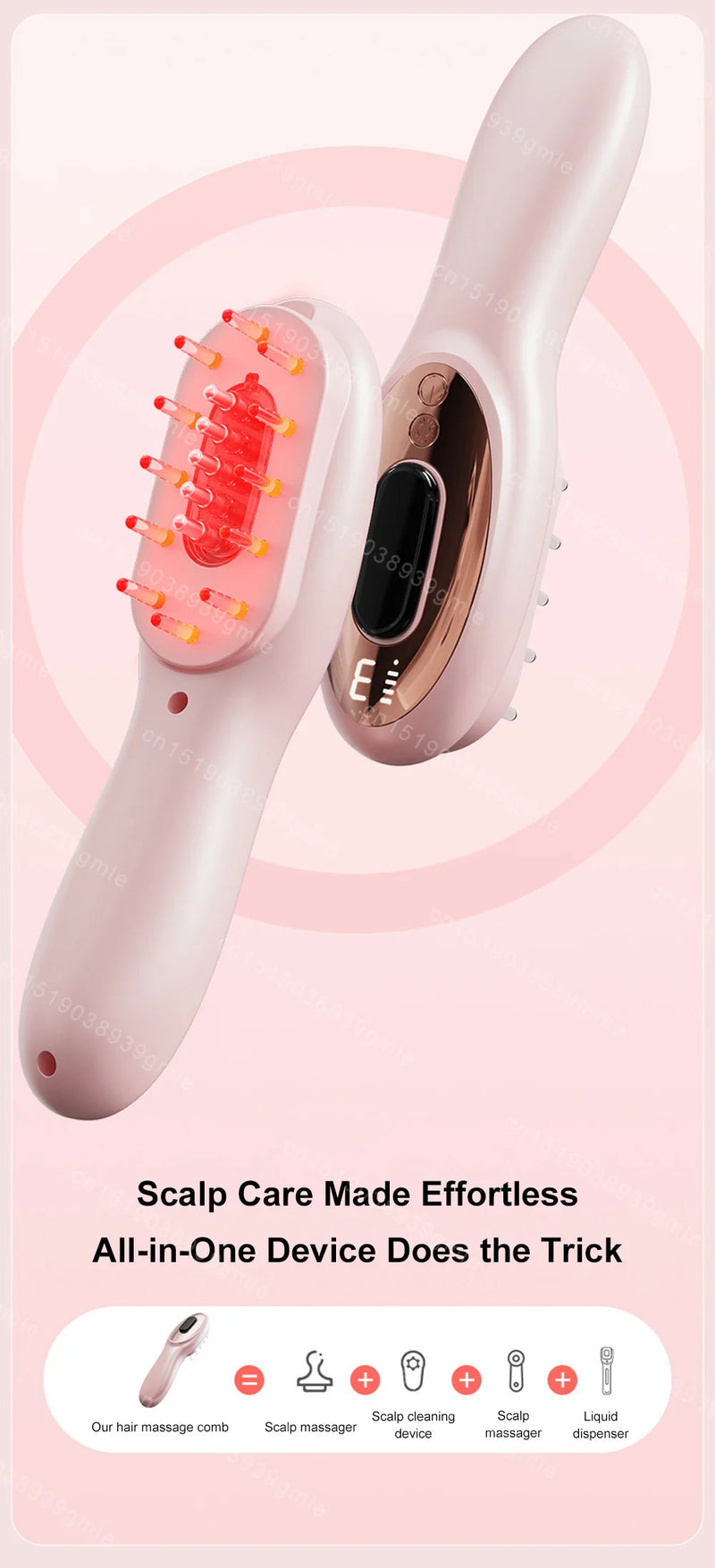 Massageador de Luz Vermelha e Azul Pente Massageador de Cabelo Aplicador para Couro Cabeludo Massageador de Cabeça Pente de Massagem Elétrico Pente de Massagem Capilar com Nano Vibração