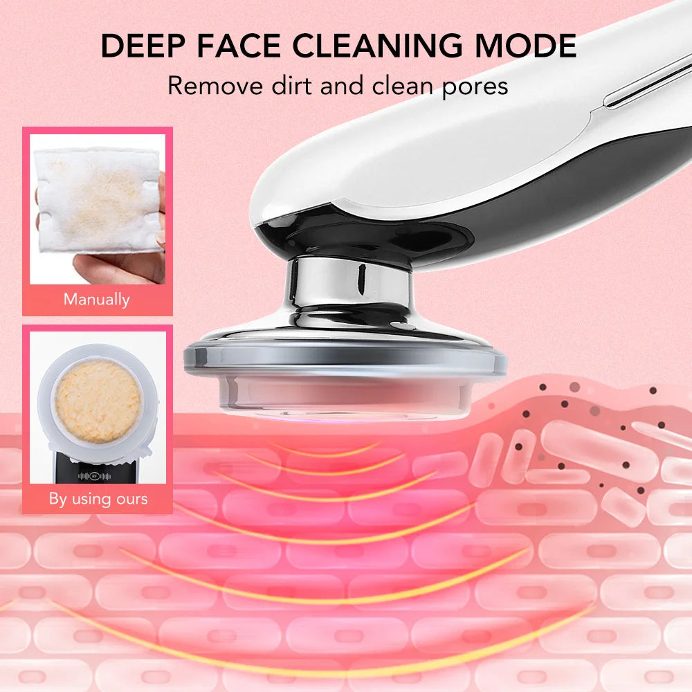 Massageador Facial RF EMS 7 em 1 Ferramentas de Cuidados