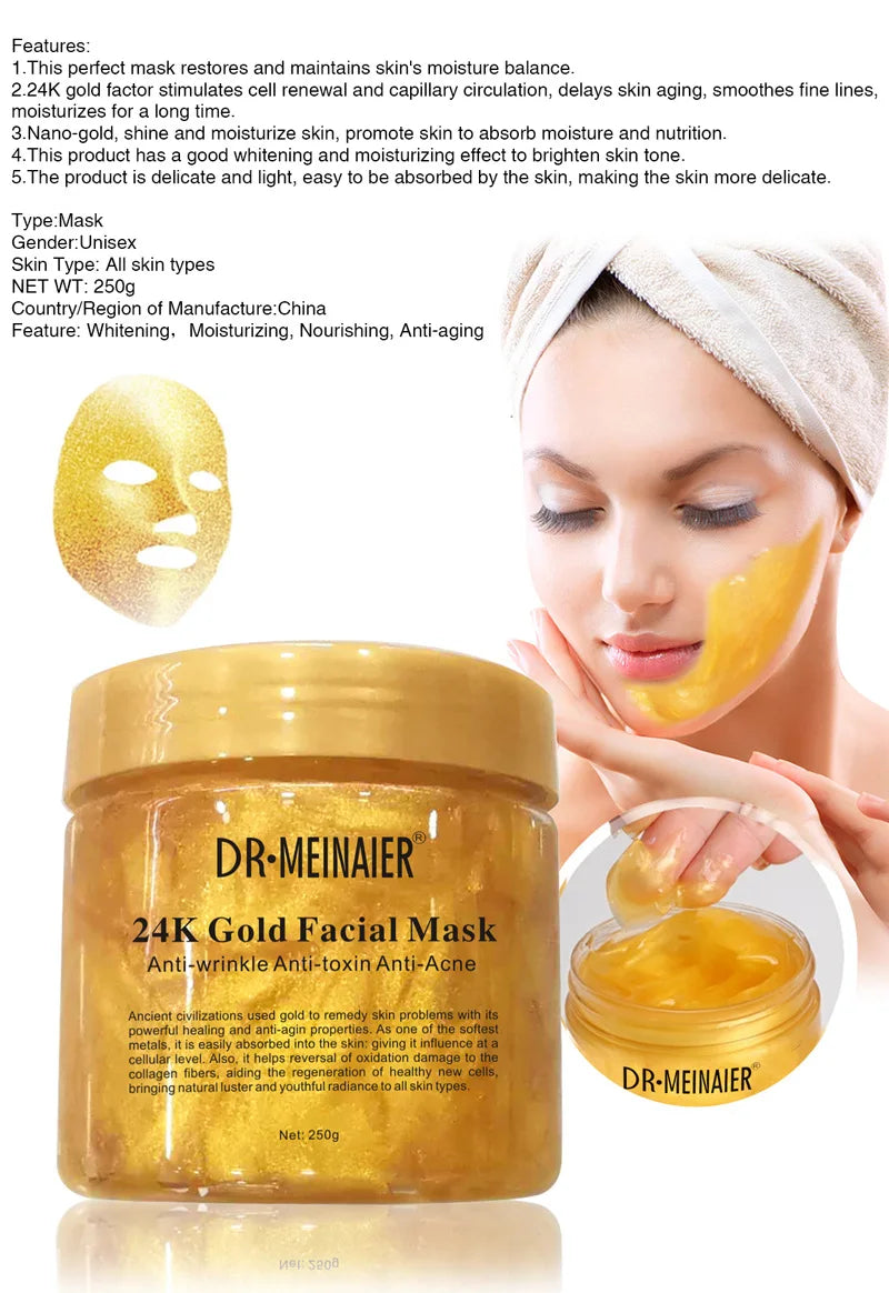Máscara facial de sono reparadora com colágeno e ouro 24K 250g