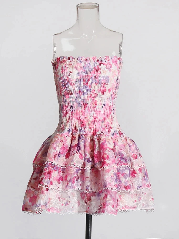 TWOTWINSTYLE Cut Out Bainha em camadas Vestido Sexy Para Mulheres Sem Alças Sem Mangas Fora Do Ombro Cintura Alta Mini Vestidos Roupas Femininas