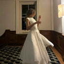 Elegante Branco Plissado A Linha Grande Hem Vestido de Festa Moda Feminina Slash Neck Slim Backless Vestidos 2025 Vestes Femininas Do Clube Verão