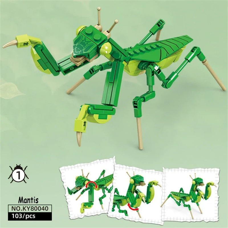 Conjunto de Brinquedos de Blocos de Construção de Insetos Joaninha - Brincadeira Duradoura para Crianças, Ótimos Modelos Colecionáveis Libélula Mantis Mosca Doméstica & Mais