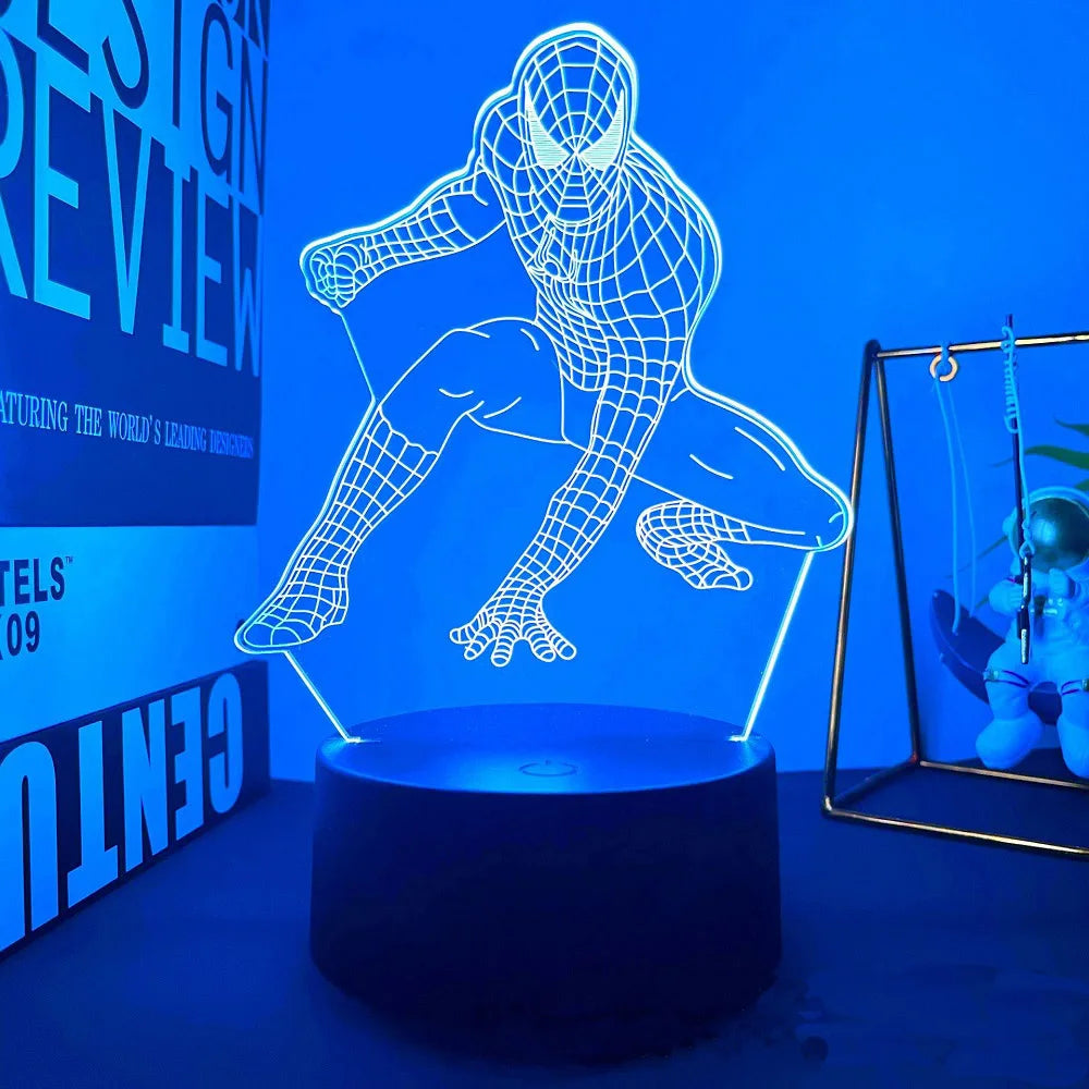 Homem-Aranha 3D Acrílico Luz Noturna USB Estéreo LED Lâmpada de Mesa Luz Fantasma Surpresa Presente de Aniversário LED Luz Usando USB e Bateria