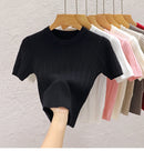 Camisetas de verão para mulheres Casual Feminino Coreano Malha Streetwear Tees Básico Sólido Jovem Cool Tops