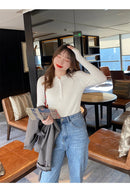 Suéter de malha feminina com decote em O Botão Pulôveres Primavera Outono Suéteres Básicos para Feminino Pulôver Slim Sólido Negrito Listradas Tops