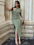 Verão Maxi Vestido Mulheres Sexy Split Moda Sem Mangas Sem Encosto Slim Vestido Feminino Casual Streetwear Club Elegantes Vestidos de Festa