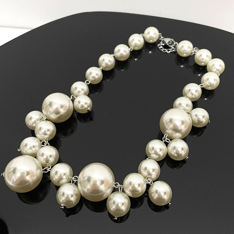 Colar de Pérola Imitada Elegante para Mulheres, Colar Choker com Grandes Pérolas, Colares para Festa, Casamento, Colar de Noiva, Joias, Presentes para Meninas
