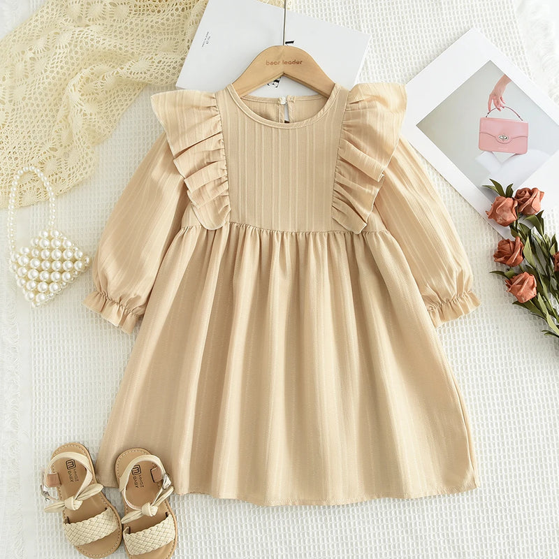 Urso Líder Novo Outono Meninas Vestido Primavera Crianças Princesa Vestido Casual Trajes Florais Crianças Roupas Flores Vestidos 2-8 Anos