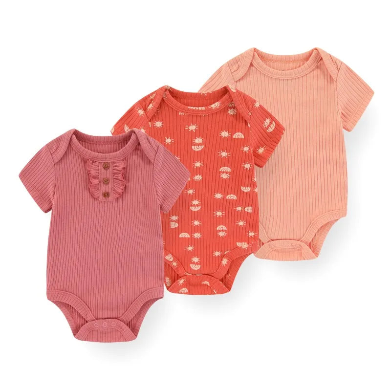 Kiddiezoom 3 PCS Moda Verão Manga Curta Cartoon Baby Bodysuit Algodão Recém-nascido Menino Menina Roupas