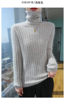 Pilha pescoço camisola mulheres 2025 outono einverno novo 100% puro vison cashmere camisola moda feminina malha pulôver de manga comprida