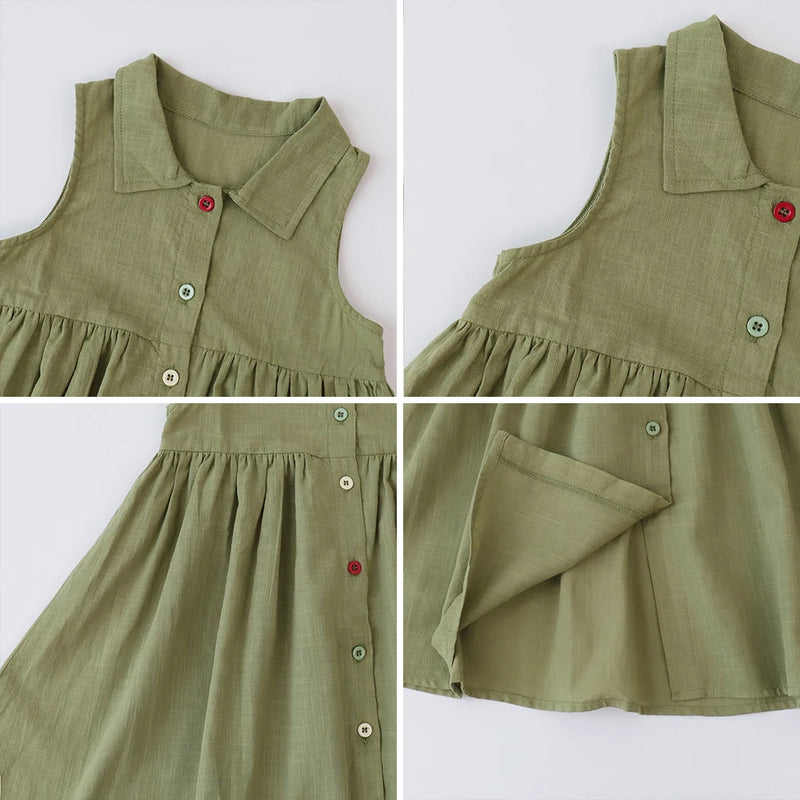 Urso Líder Novo Sólido Bebê Menina Vestido de Algodão Botão Crianças Vestidos de Verão Princesa Vestido de Festa Da Criança Meninas Vestido de Verão Roupas Infantis