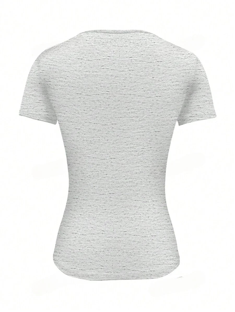 Camisetas Femininas Básicas Decote Redondo Manga Curta Tops Curtos Tops Fofos de Verão Camisetas Slim Fit Y2k Roupas 2024