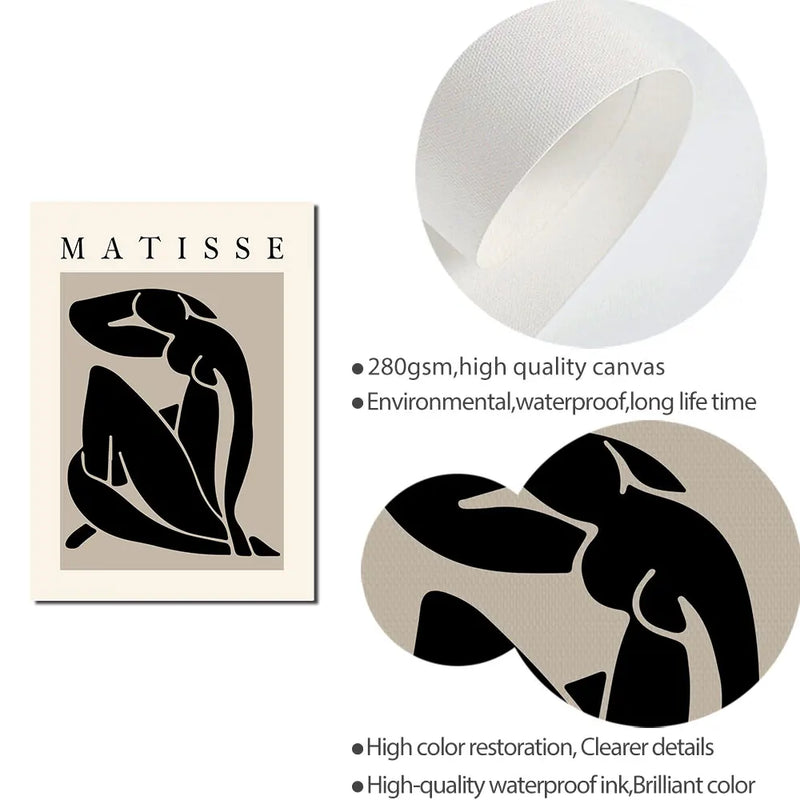 Cartaz abstrato Boho Matisse Preto Bege Dente-de-leão Impressão de Arte Sol Pintura em tela Moderna Imagem de parede Sala de estar Decoração de quarto