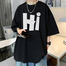 Camisetas masculinas Algodão 4XL Tamanho Grande Preto Masculino Verão Camiseta Oversized Letra Oi Impressão Casual Camisetas Roupas Masculinas