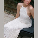 Elegante Plissado Halter Vestidos Longos Mulheres Retro Sexy Slim Sem Mangas Sem Encosto Vestido de Praia Feminino Chic Party Holiday Vestidos