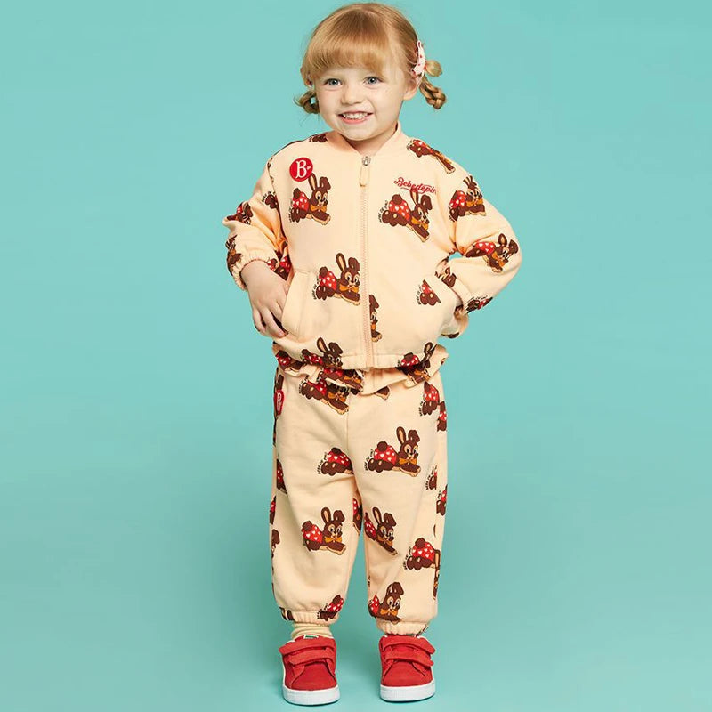 Conjunto de roupas infantis 2025 Nova Primavera Outono Meninos Meninas Cartoon Impresso Com Capuz Conjunto de Calças Casuais Crianças Roupas Casuais Sólidas