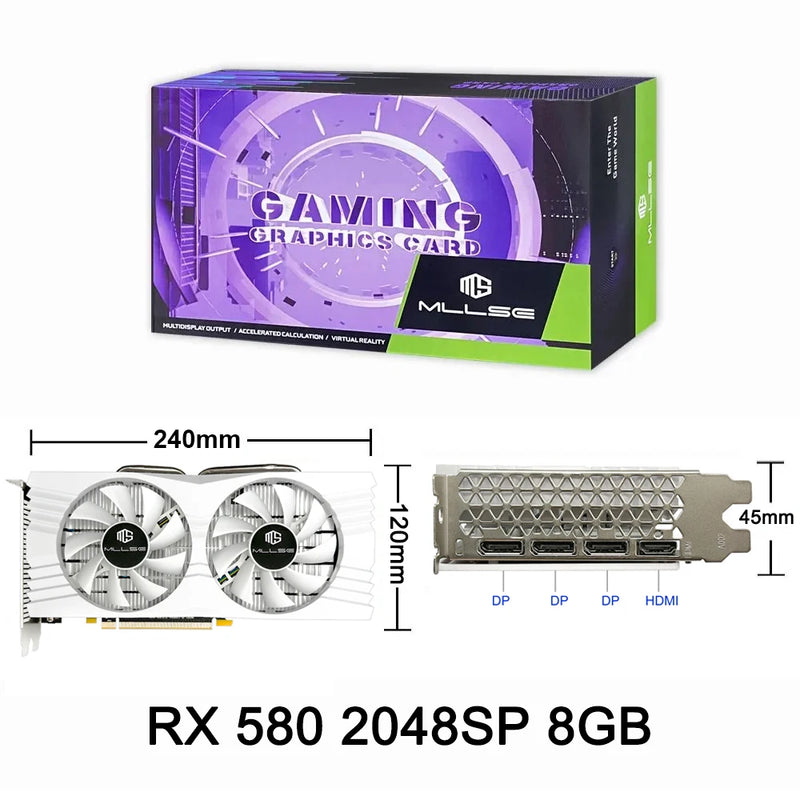 Brasil em Estoque Placa de Vídeo MLLSE AMD Radeon RX 580 8GB GDDR5 256-bit 2048SP PCIe 3.0 x16 para Desktops Placa de Video para Jogos
