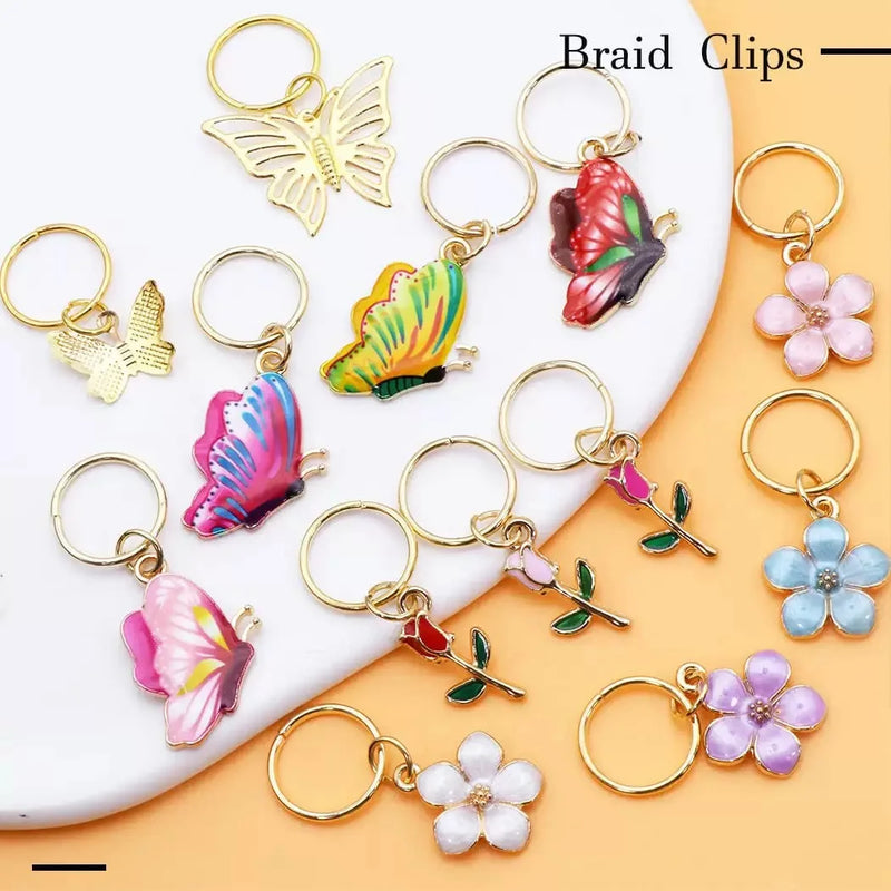 Conjunto de 24 peças de acessórios de cabelo com flores e borboletas, presilha de cabelo e anel de cabelo, flores coloridas, borboletas deslumbrantes