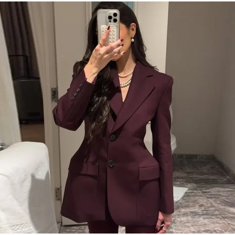 Bornladies Outono Inverno Cintura Fina Chic Blazer Casacos Senhoras Escritório Senhoras Trespassado Moda Ternos Jaqueta Roupas Femininas