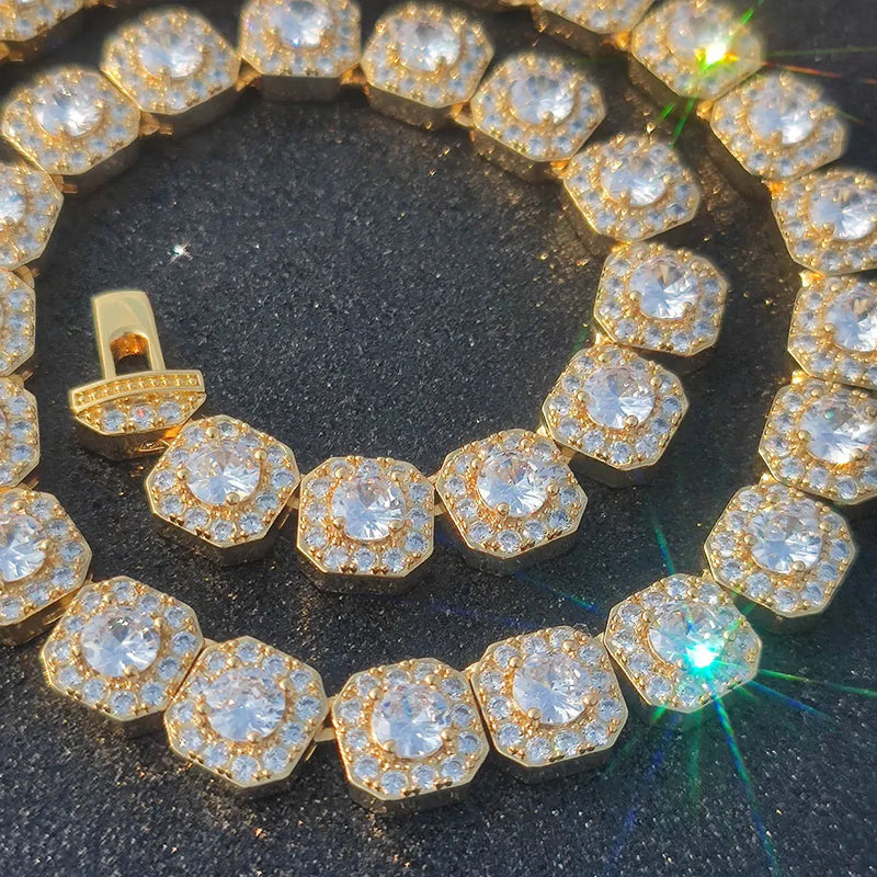 10 / 12MM Clustered Tennis Chain para Homens Colar Hip Hop Iced Out Zircônia Latão Rapper Rock Gargantilha Jóias