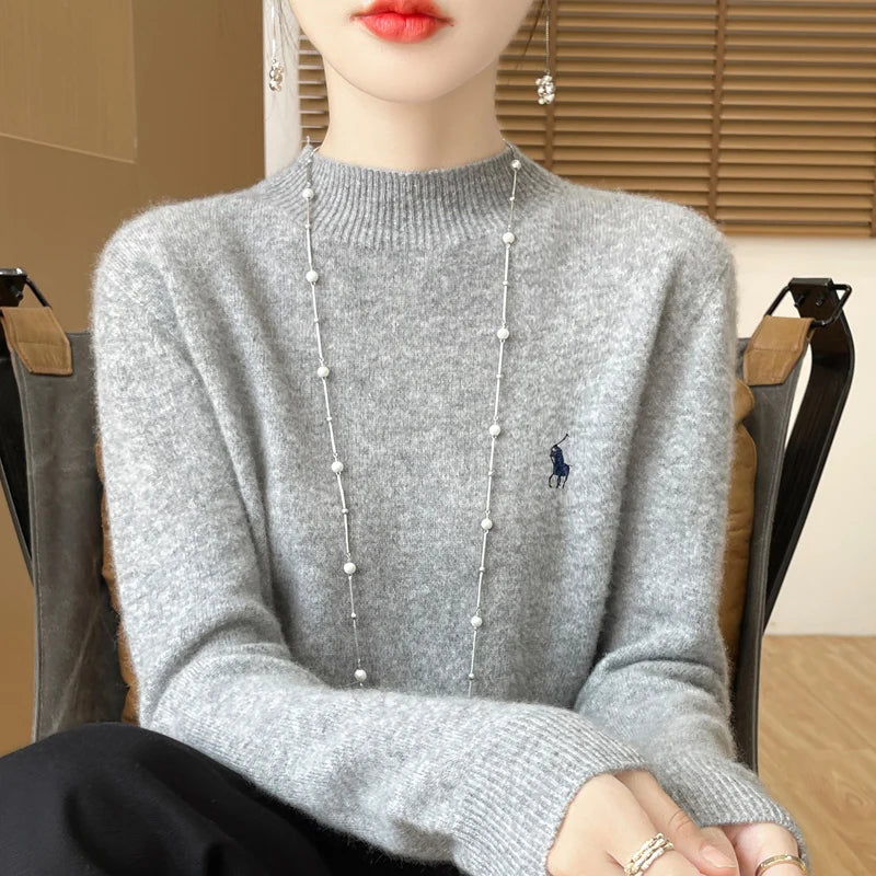 2025 Outono/Inverno Feminino Novo Moletom Com Capuz De Caxemira Elegante Bordado Meio Alto Gola Macia Caxemira Explosiva100% Lã Australiana