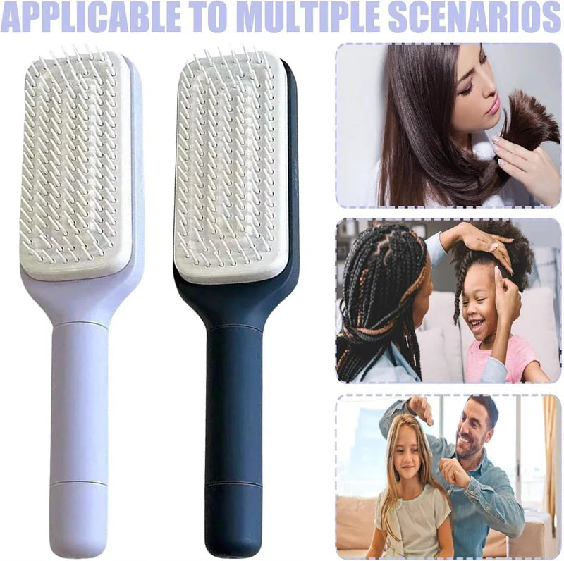 Escova de Cabelo Autolimpeza Escova de Cerdas Retráteis Escova de Cabelo Antiestática Massageador de Couro Cabeludo Pente com Botão para Queda de Cabelo Pente para Remoção de Cabelo com Bolsa de Ar