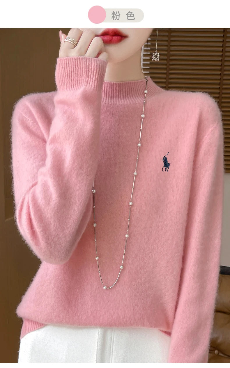 2025 Outono/Inverno Feminino Novo Moletom Com Capuz De Caxemira Elegante Bordado Meio Alto Gola Macia Caxemira Explosiva100% Lã Australiana