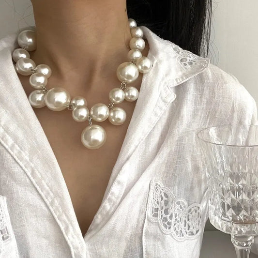 Colar de Pérola Imitada Elegante para Mulheres, Colar Choker com Grandes Pérolas, Colares para Festa, Casamento, Colar de Noiva, Joias, Presentes para Meninas