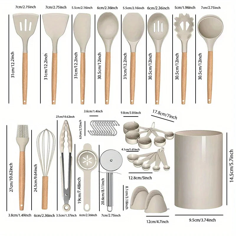 Conjunto de cozinha de utensílio de silicone 36pcs com suporte