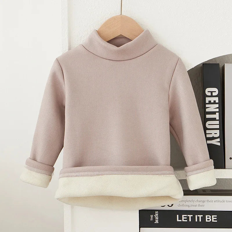 Camisa de fundo infantil outono/inverno Nova camiseta quente com fundo para homens e mulheres Roupas de pelúcia de bebê engrossadas
