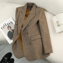 Outono Inverno Novo Blazer Casacos Jaquetas de Lã Feminina Manga Comprida Entalhado Vintage Grosso Outerwears Roupas Femininas Elegantes