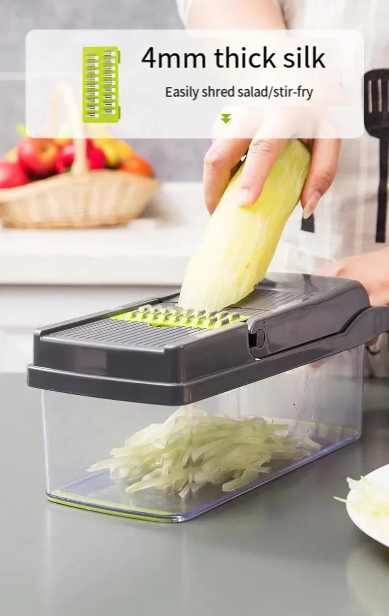 Cortador de Legumes Ferramenta de Cozinha Multifuncional, Picador de Alimentos 5 em 1 para Tomate, Cenoura, Queijo e Cebola, Ralador Cortador Manual