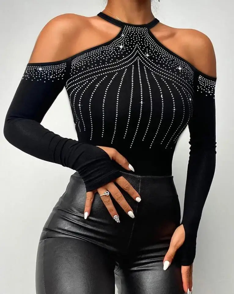 Sexy TeeContrast Lace Cutout Top de manga comprida ew ashion camisa de mulher 2025 outono inverno primavera blusas roupas femininas roupas