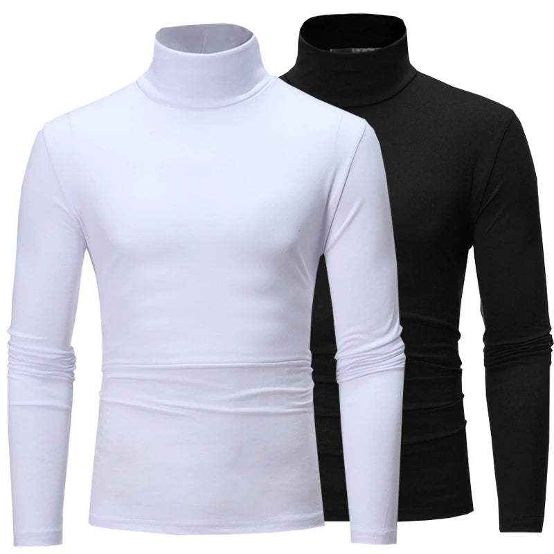 1 peça masculina fina e quente tops masculinos outono manga comprida térmica masculino gola alta moda camiseta