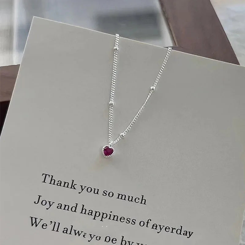 925 Colar de Prata Esterlina Pingente Para Mulheres Jóias Amor Colar Pequeno Mini Pingente de Coração Vermelho Simples Colar Em Forma de Coração