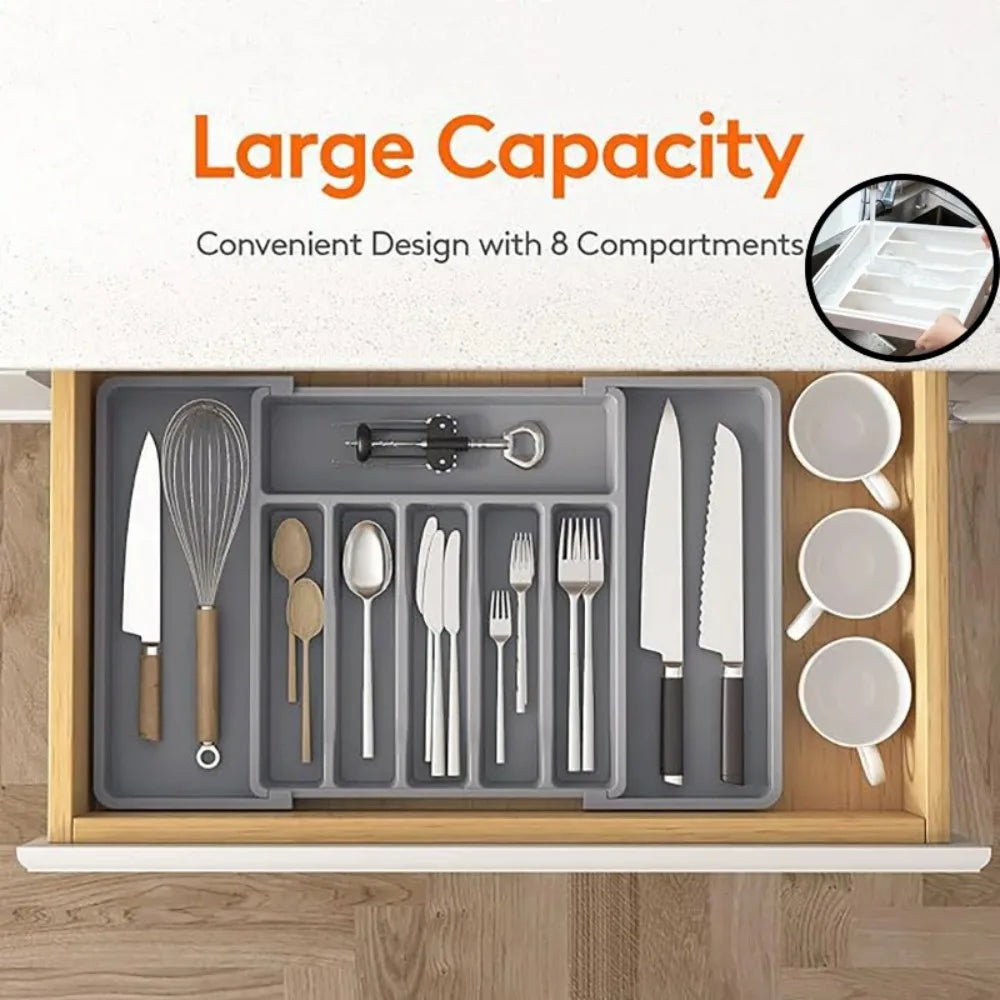 Organizador de talheres de plástico ajustável Colheres Garfos Facas Porta-talheres Bandeja de utensílios expansível Utensílios de cozinha para garfos