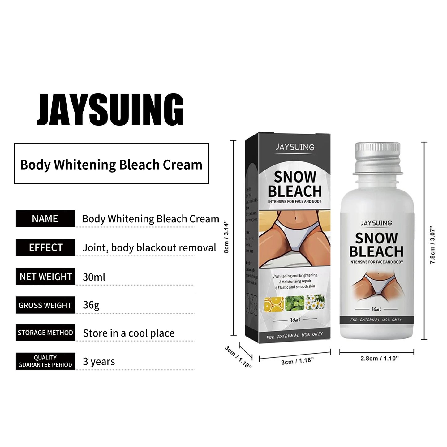Creme de alvejante para clareamento corporal Iluminar axilas cotovelo joelhos remoção de articulações partes íntimas manchas escuras melanina neve creme de alvejante 30ml