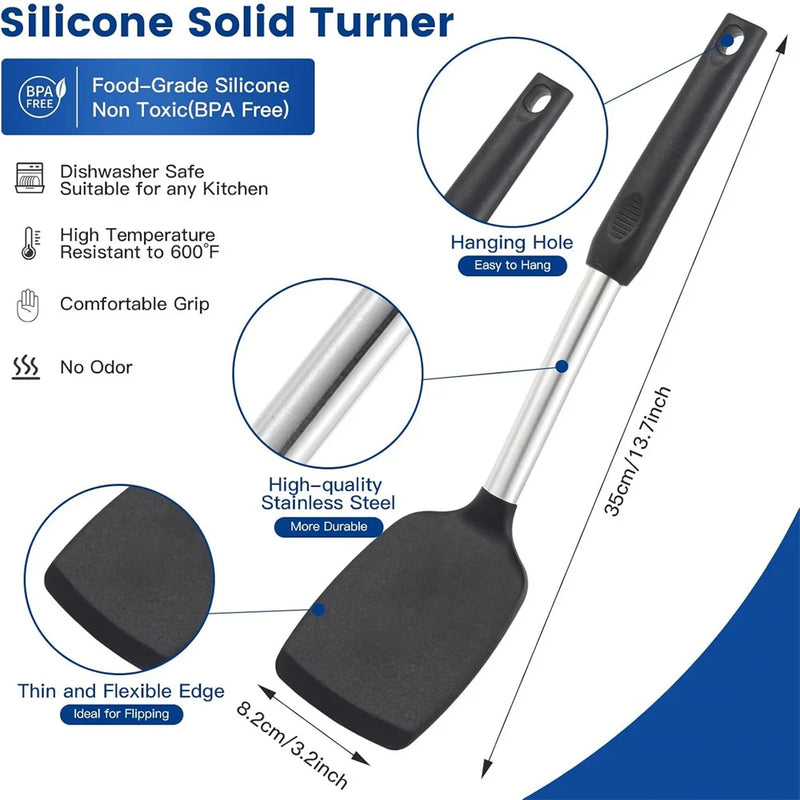 4 PCS Silicone Cozinha Panelas Espátula Coador Utensílios de Cozinha Aço Inoxidável Espátula com Vazamento Antiaderente Panelas Ferramentas de Cozinha