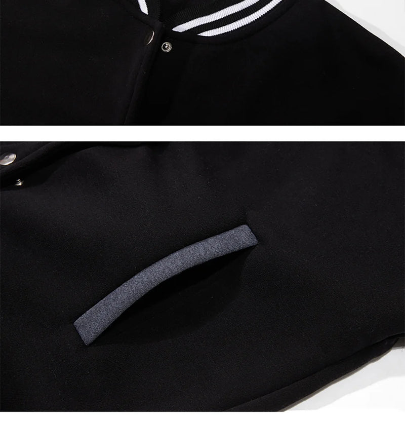 Preto Cinza Branco Cor Sólida Jaqueta Solta Oversize S-5XL Roupas Masculinas Mulheres Uniforme de Beisebol Casaco de Rua Jaquetas Macias de Lã Quente