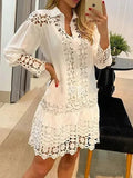 Roupas femininas Elegante Cerimônia Produto Lace Patchwork Sexy Casual Camisa Vestido 2024 Fresco e Doce Lanterna Sono Saia Curta