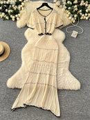 SINGREINY Verão Suave Ternos de Tricô Mulheres Botão Design Manga Curta O Pescoço Tops + Bodycon Saia Gancho Flor Oco 2pcs Set