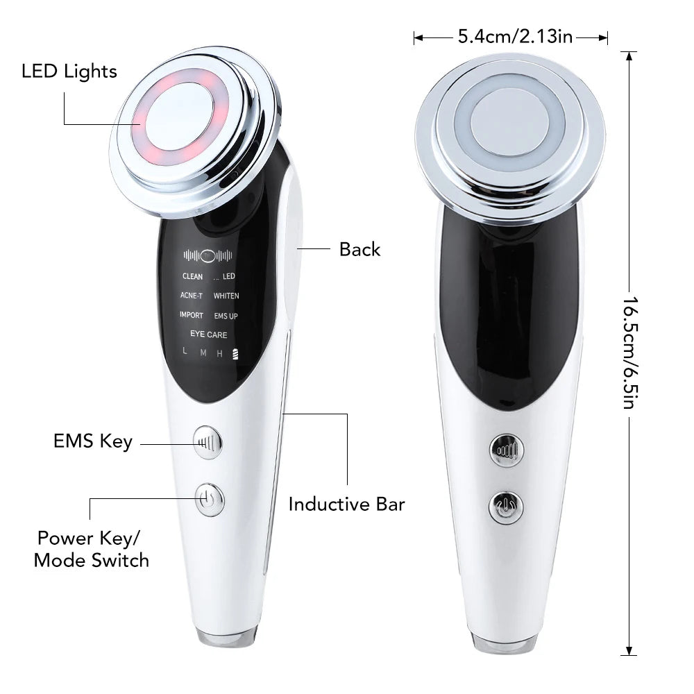 Massageador Facial RF EMS 7 em 1 Ferramentas de Cuidados
