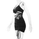 Sexy Spaghetti Strap String Cross Bodycon Dress para Mulheres Sólido Backless Cut-out Night Club Vestido Verão Sem Mangas Mini Vestido